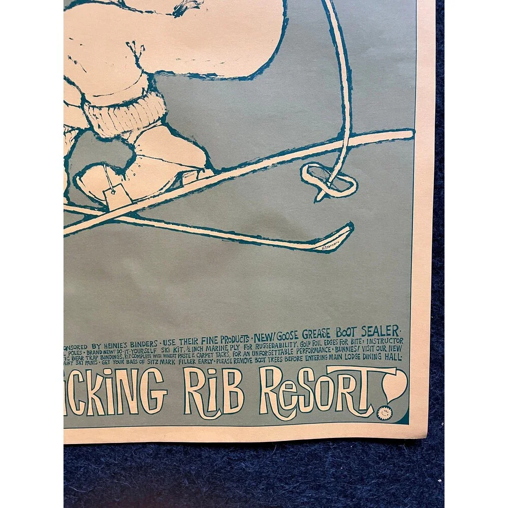 Vintage Skiing John Hitesman Lithograph Poster 1960's MCM Wall Decoration, Vint